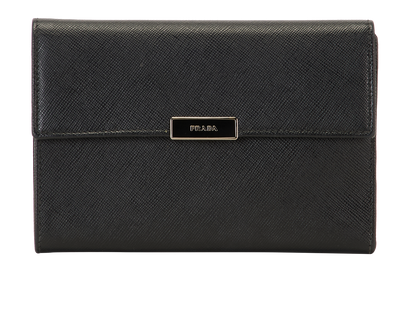 Prada Trifold Wallet, &pound;190, Accessories, Black, Leather, Front view